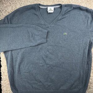 Lacoste Sweater Adult Size 7 Gray Crocodile Outdoors Men’s Cotton V Neck